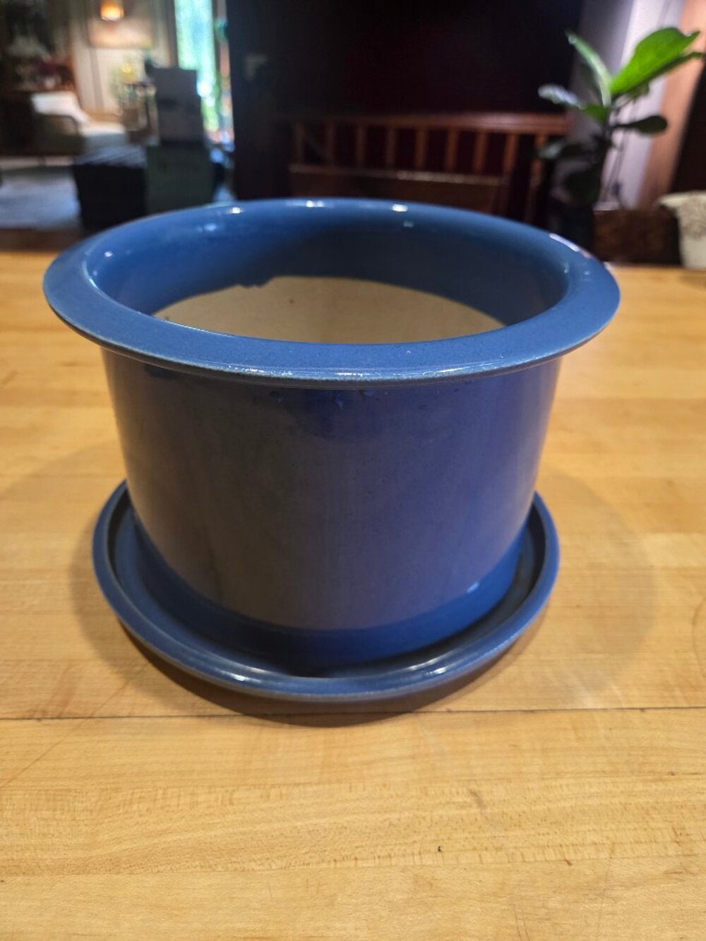 Vintage Robinson Ransbottom Blue Ceramic Flower Pot Planter Attached Saucer 7